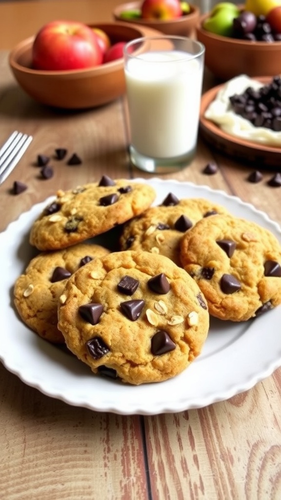 Delicious 0 Point Weight Watchers Cookies A plate of chewy 0 point cookies with chocolate chips on a rustic table.